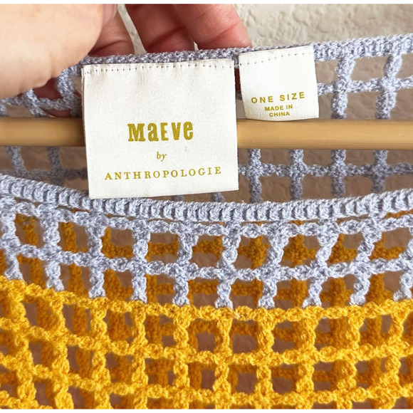 Anthropologie Maeve Crochet Top OS Sheer Beach Cover Rainbow Retro Boho Relaxed - Picture 3 of 6